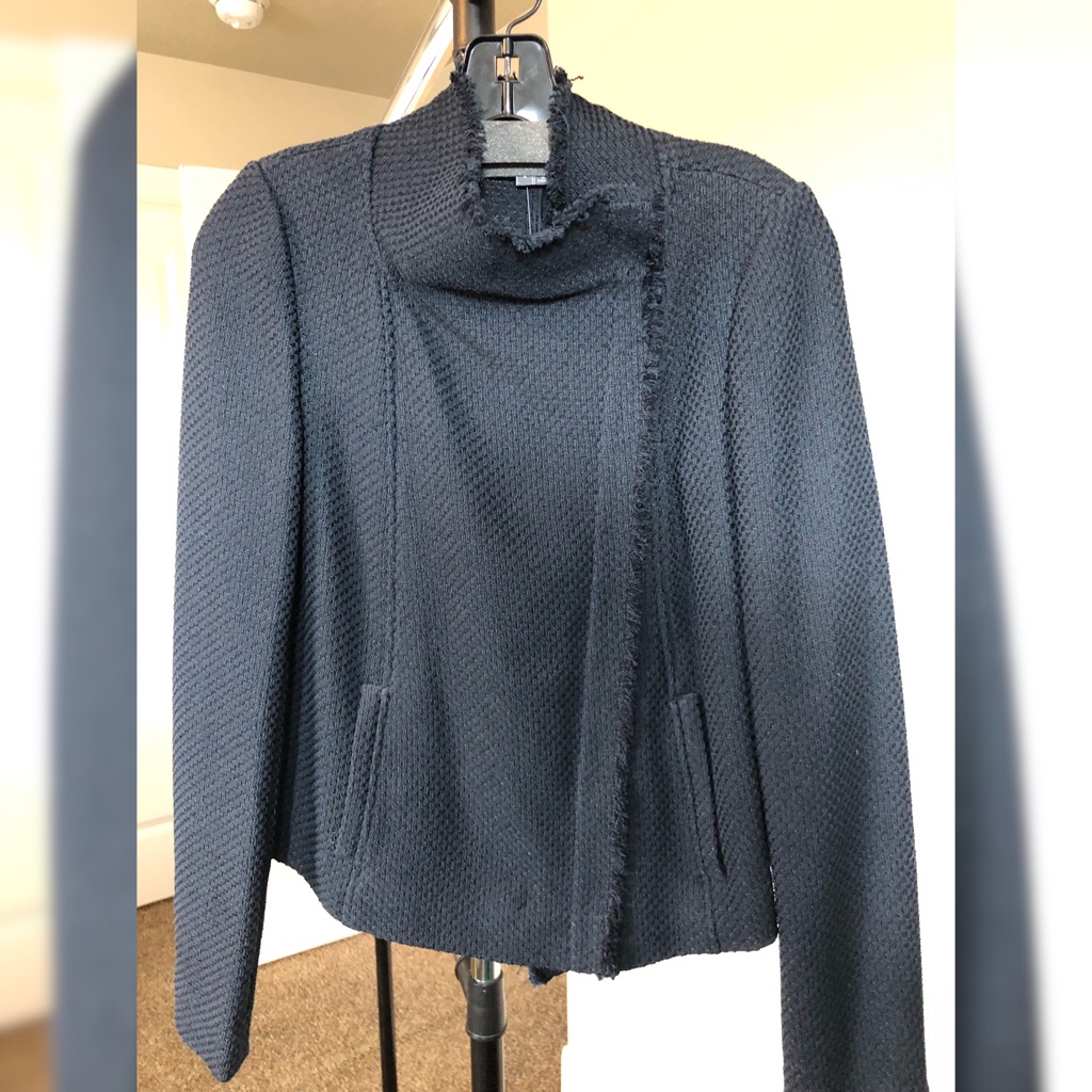 Vince Frayed Edge Scuba Moto Jacket Black